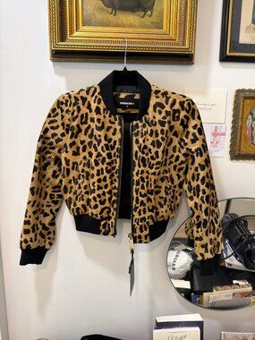 NWT Dsquared2 Leopard Ponyhair Track Jacket IT 38/US 2 $1,800 MSRP